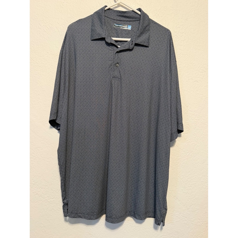 Roundtree & Yorke Performance Mens 2XB Polo Shirt Navy Blue Geometric Floral Top